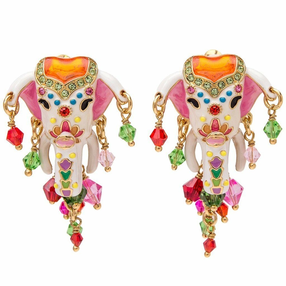 Ritzy Couture Royal Maharaja Painted Elephant Multicolor Dangle Earrings